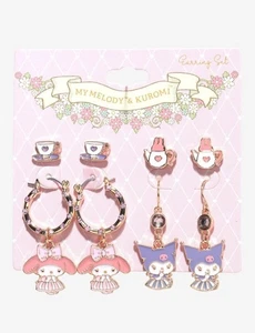 My Melody And Kuromi Tea Party Earring Set Hello Kitty And Friends Sanrio - Picture 1 of 2