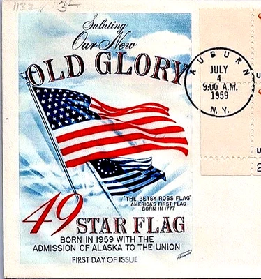 🚩US FDC # 1132 4c 49 Star Flag Fleetwood Plate Block № 26354 LL 1959,  - Image 1 of 3