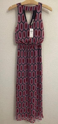 Banana Republic Womens Maxi Dress Sleeveless Geometric Print Pink Red 00P Petite - Image 1 of 4