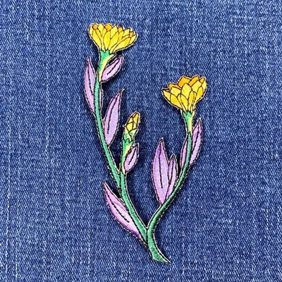 Yellow Flowers Applique Patch - Embroidered Gardening Badge 3-5/8" (Iron On) - Image 1 of 2