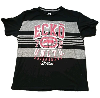 Ecko Unltd. Camiseta Negra Rayas Marca Rhino División Y2K Streetwear Hip Hop Foto 1 de 4