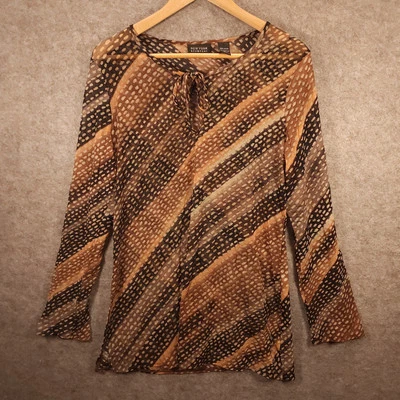 Top New York & Company para mujer grande de nailon piel de serpiente marrón naranja malla transparente Foto 1 de 4