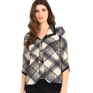 Joseph Ribkoff Stunning Tan Black Plaid Subtle Sequin Jacket 3/4 Sleeve Size L - Picture 1 of 13