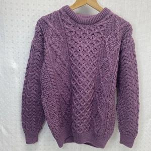 Maglione Aran Woollen Mills donna M viola 100% lana Irlanda maglia grossa larga - Foto 1 di 8