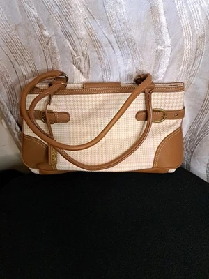 Bolso de Mano Chaps Cartera Marrón Rosa Tweed Pata de Gallo Cuadros Doble Correa De Colección Foto 1 de 4