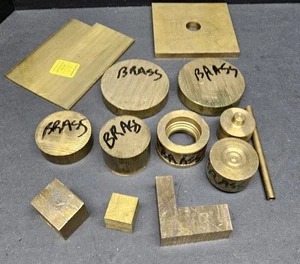 Brass Drop Lot ⅜"x4½"x4½" Plate 1" Bar Stock 3¼" Round ⅛" Sheet Machinist Scrap  - Picture 1 of 6