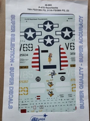 CALCOMANÍAS DE AFEITAR SUPER ESCALA 1/48 P-47D 48-665 Foto 1 de 4