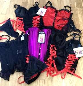JOB LOT 5 x CLASSIFIED HUSTLER SATIN & LACE CORSET BASQUE & THONGS NEW FREE P&P - Picture 1 of 18