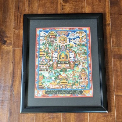 Life of Buddah Thangka Hand Painted Tibetan Mandala Painting Framed Matted - Image 1 of 4