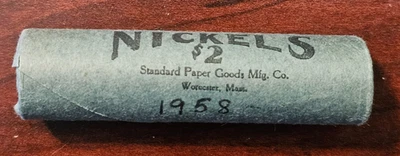 1958 D JEFFERSON NICKEL ORIGINAL BANK WRAP ROLL OBW  - BRILLIANT UNCIRCULATED - Image 1 of 4