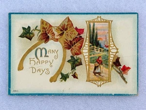 Antique Posted Embossed "Many Happy Days" Wishbone & Ivy Postcard - Picture 1 of 2