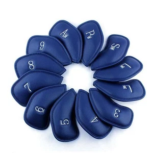 Leather Golf Headcovers Irons Set 12 Pcs Club Iron Head Covers in Blue - Picture 1 of 11