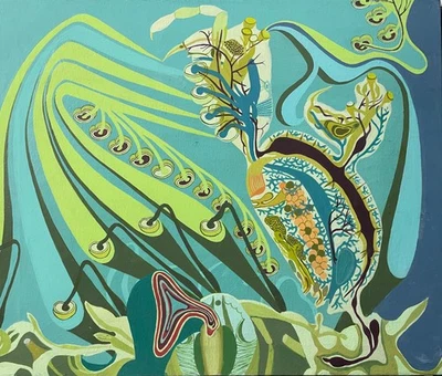 Abstract Acrylic painting Blue Green Plant anatomy 20 x 24 - Image 1 of 4