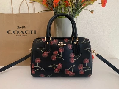 NWT Coach CCZ15 Rowan Satchel Bag in Leather with Cherry Print Black Multi - Image 1 of 4