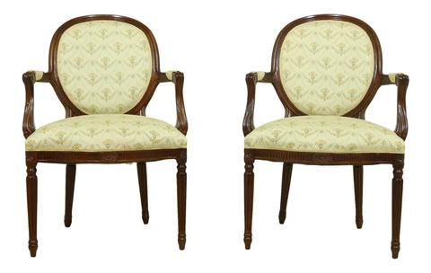 L52824EC: Pair HICKORY CHAIR CO French Louis XVI Open Armchairs Cover