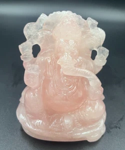 Estatua de cuarzo rosa de 3,5 pulgadas Ganesha estatuilla tallada a mano piedra escultura ídolo - Imagen 1 de 8