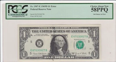 1969 D $1 Dollar Error INK SMEAR on FACE PCGS Choice About New 58 PPQ - Image 1 of 2