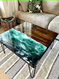 Ocean Wave Couchtisch quadratisch Epoxidholz Harz Couchtisch Live Edge Tischplatte - Bild 1 von 7