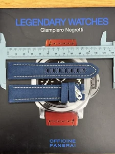Cinturino Panerai OEM 22/20 blu tessuto pelle fondo blu lunghezza 115/95 - Foto 1 di 5