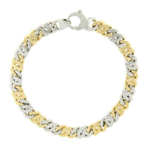Men's 18k Gold & Platinum 7" Alternating Polished Fancy Flat Link Chain Bracelet