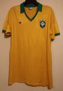 SUPER RARE 1980s BRAZIL # 9 HOME FOOTBALL SHIRT YELLOW GREEN CBF RIO BRASIL XL  - Picture 1 of 8