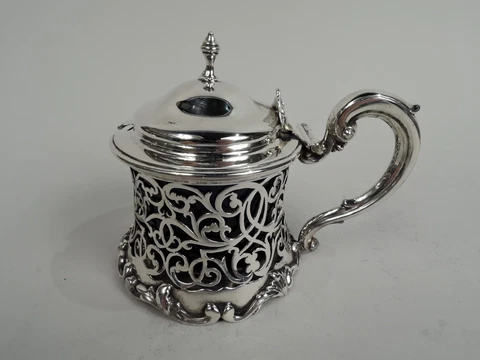 Victorian Mustard Pot Antique Condiment English Sterling Silver Pinnell 1844 Cover