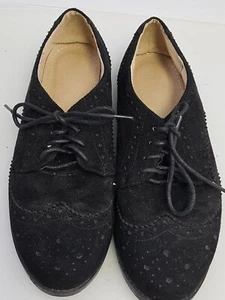 Ollio Oxford Wingtip Flat Shoes Lace Up Faux Nubuck Upper Womens Size 5.5 - Picture 1 of 9