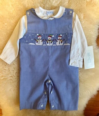 NWT Vive La Fete Smocked Snowman Longall with Peter Pan Collar Shirt, 6 months  - Image 1 of 4