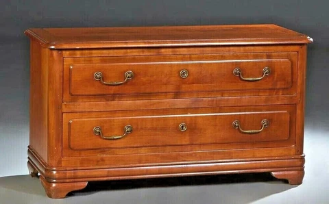 Antique French Provincial Louis Philippe Cherry Low Commode Chest of Drawers Cover