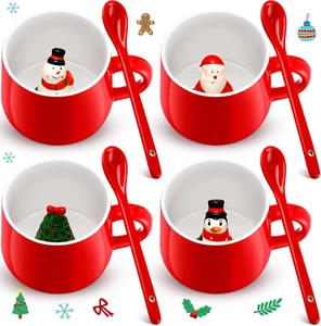 4 Pcs 3D Christmas Coffee Mugs 13.5 Oz Hot Cocoa Mug Ceramic Snowman Santa Chris - Picture 1 of 6