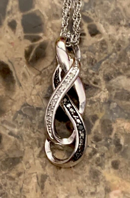 BLACK & WHITE STERLING DIAMOND TWIST SWIRL PENDENT 925 - Image 1 of 3