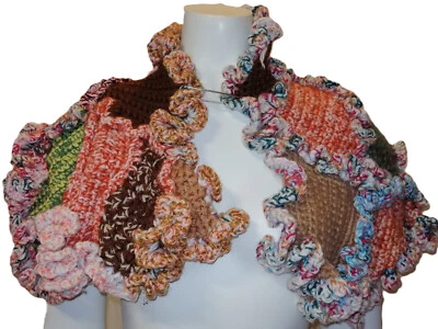 Häkel Handarbeit UNIKAT Upcycling Wolle Kragen Stola gehäkelt Mehrfarbig (10) - Bild 1 von 4