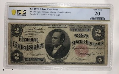 1891 $2 Silver Cert. PCGS VF20. - Image 1 of 3