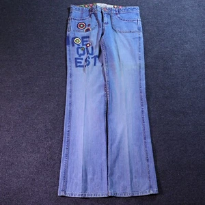 VTG 90s REQUEST EMBROIDERED FLARE DENIM BLUE JEANS 30X33 - Picture 1 of 8