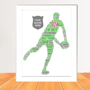 Personalized Rugby Word Art Print, Sports Team badges Word Cloud player A5 Frame - Picture 1 of 3