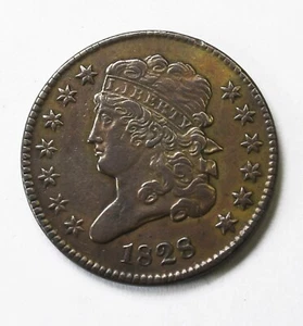 Moneda de medio centavo cabeza clásica 1828 1/2 c Philadelphia 13 estrellas - Imagen 1 de 4