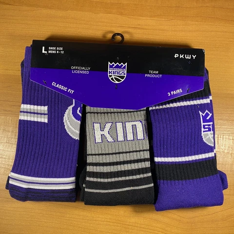 Sacramento Kings PKWY NBA 3-Pack Socks Mens Large 6-12 New Cover