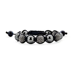 Black Navy Blue Gold Tone Bead Pave Crystal Ball Bracelet Women For Men Cord - Picture 1 of 44