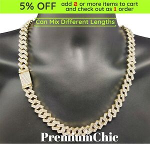 ICED Mens Hip Hop Gold Plated Miami Cuban Prong Link Chain CZ Necklace/Bracelet