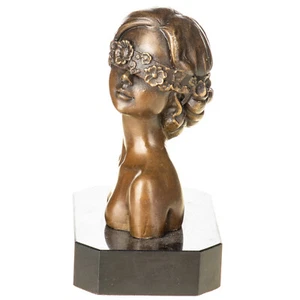 Art deco Bronze female bust on a black marble base after Milo - Foto 1 di 4