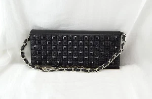 Black Gem Fold Over Handbag Party two straps - Picture 1 of 3