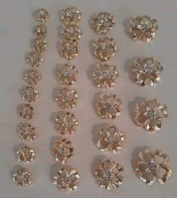 Gold Plated ABS Floral Button Crystal Centre 4 Sizes Shank - Image 1 of 4