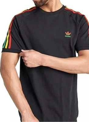 adidas Originals Men’s M Classics 3 Stripes T-Shirt Rasta Black / Red Gold Green - Image 1 of 4