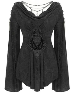 Top túnica con apliques de encaje de cachemira gótica de moda diablo para mujer - Imagen 1 de 13