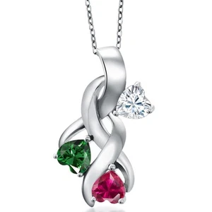 925 Sterling Silver White Moissanite and Nano Emerald and Created Ruby Pendant - Picture 1 of 6