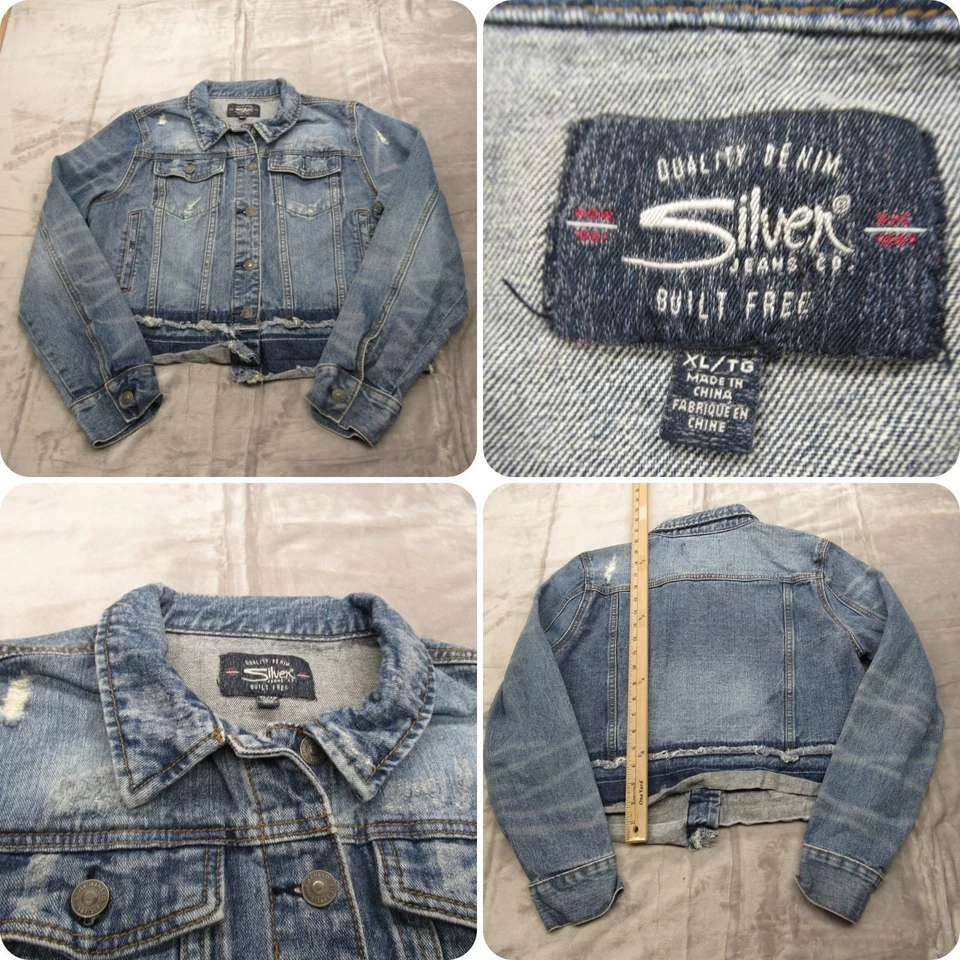 Chaqueta vaquera plateada para mujer XL azul Sahara envejecida recortada camionero Foto 1 de 4