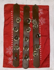Brass Sleigh Bells on Leather Strap Set of 3 - Picture 1 of 7