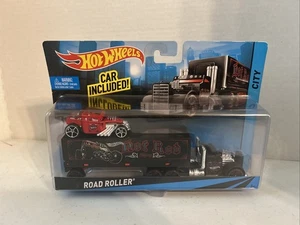 Hot Wheels Transporters Road Roller Vehicle With Bone Shaker Hot Rod Mattel HW - Picture 1 of 5