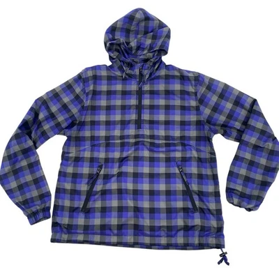 Magellan Size L Purple Checks 1/4 Zip Pullover Hooded Windbreaker Lightweight - Image 1 of 4