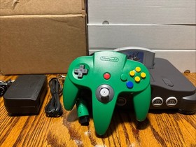 Nintendo 64 N64 Black Console With Green Controller All Cords Tested-working